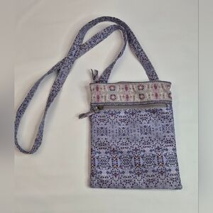 Derin Crossbody Shoulder Bag Purse Zips Adjustable Strap Print Lavender Pattern